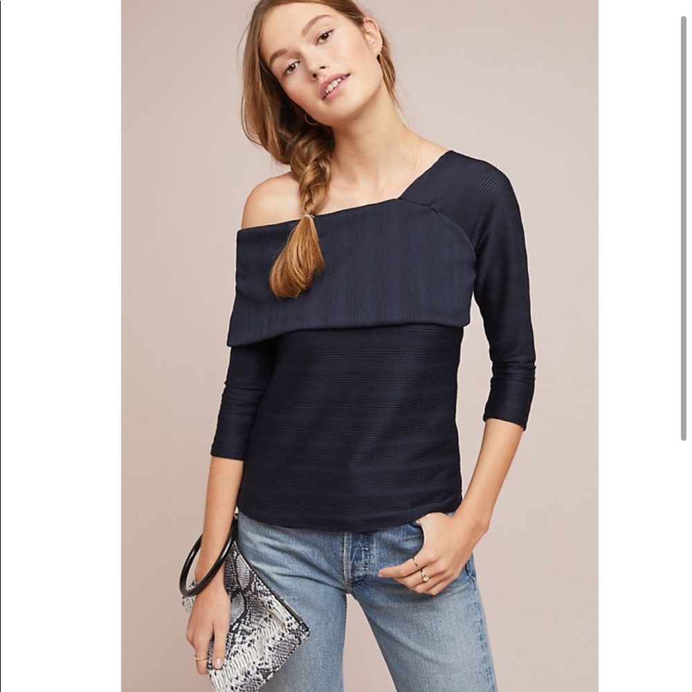 ANTHROPOLOGIE: Navy Off Shoulder Top